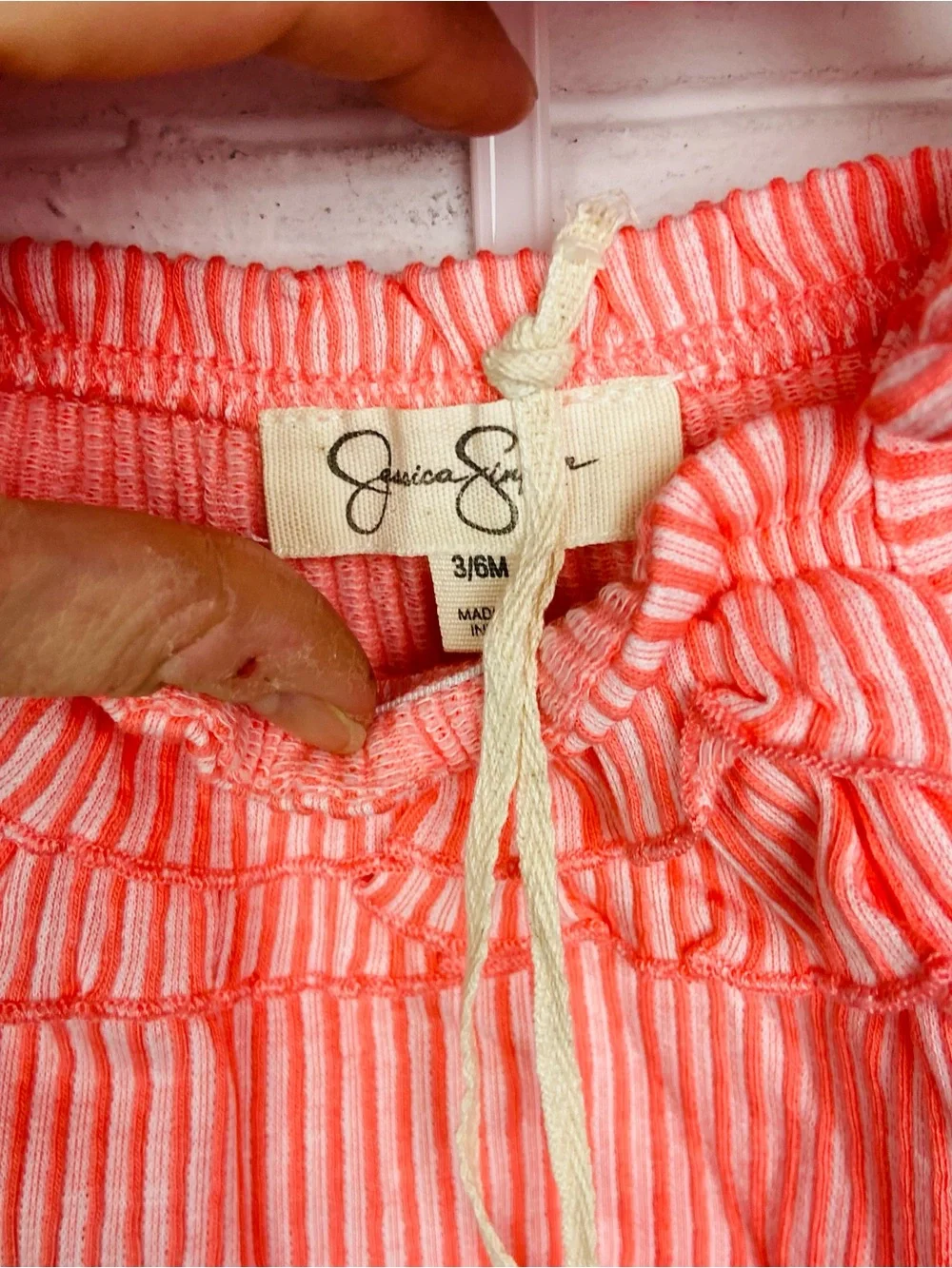 Jessica Simpson Coral & White Striped Ruffle Tie-Shoulder One-Piece W/ headband